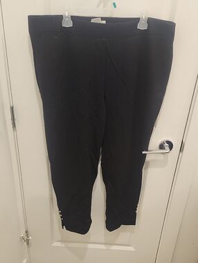 Laura Plus Womens Size 20 Black Ankle-Length Ponte Pants with Button Detail